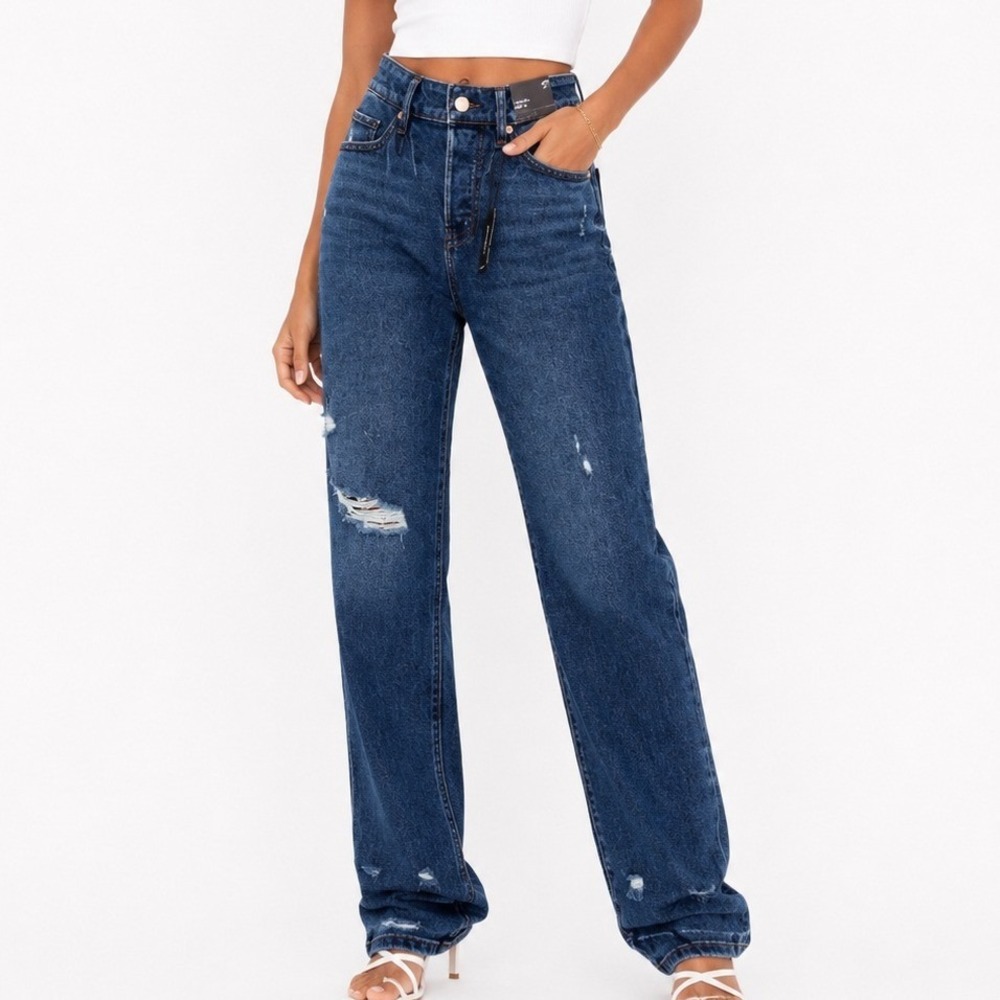 Express Grunge Boyfriend Mid Rise Distressed Dark Wash Jeans Size 0R Button Fly
